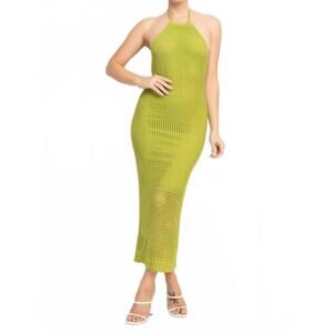 NEW SHOPIRISBASIC halter backless bodycon maxi dress in chartreuse